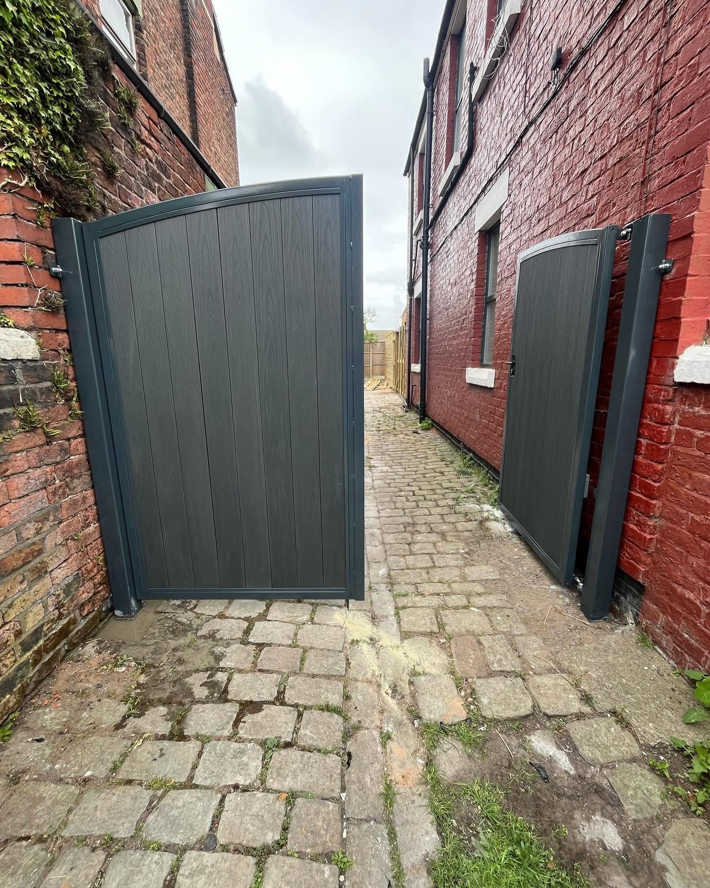 Finished composite access gates in a narrow passage